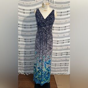 Chaps Black and Blue Patterned Maxi Dress